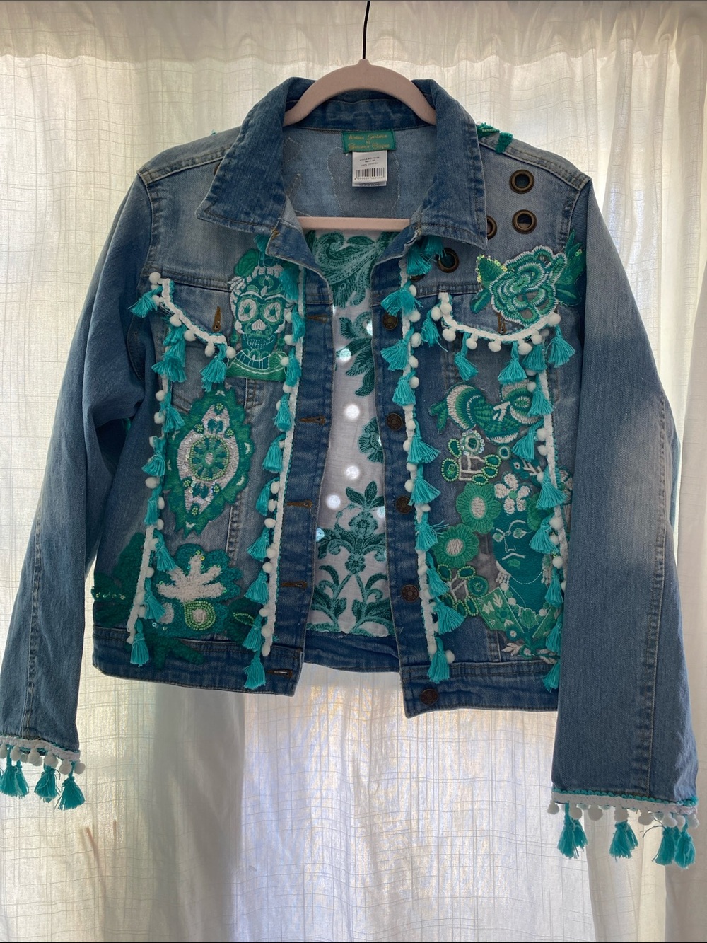 Antica Santoria by Giacomo Cinque denim embroidered tassel M great condition